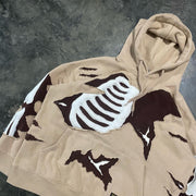 Casual street retro patchwork ripped skull hoodie