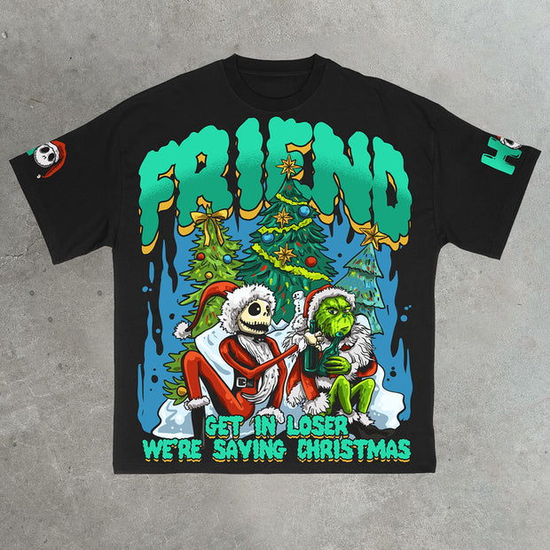 Christmas monsters printed casual street cotton T-shirt