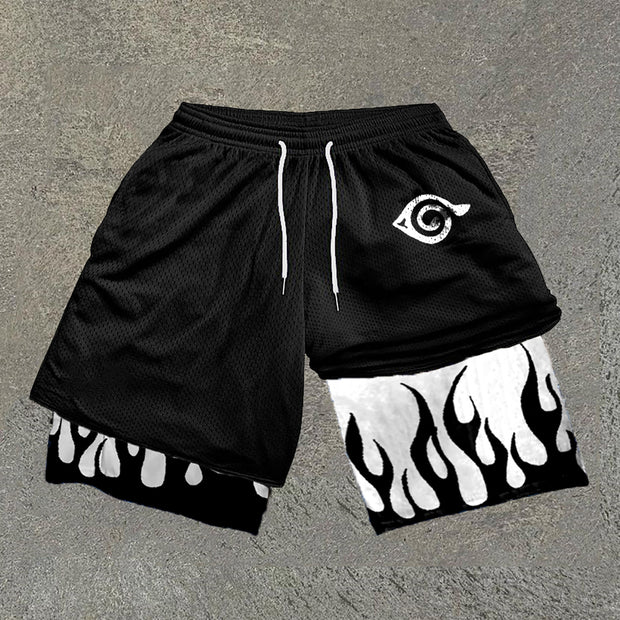 Anime Print Double Layer Quick Dry Shorts
