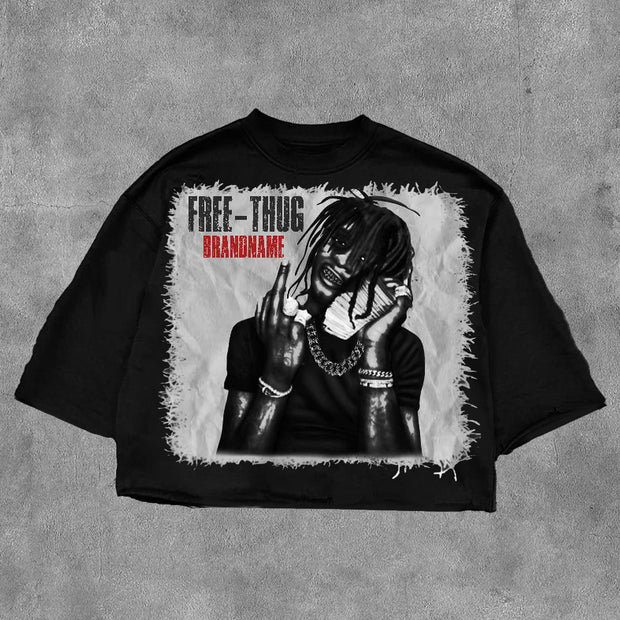 Free Thug Printed Three-quarter Sleeve T-shirt