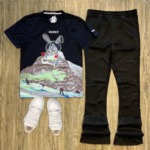 Fashion bunny print T-shirt and trousers two-piece set