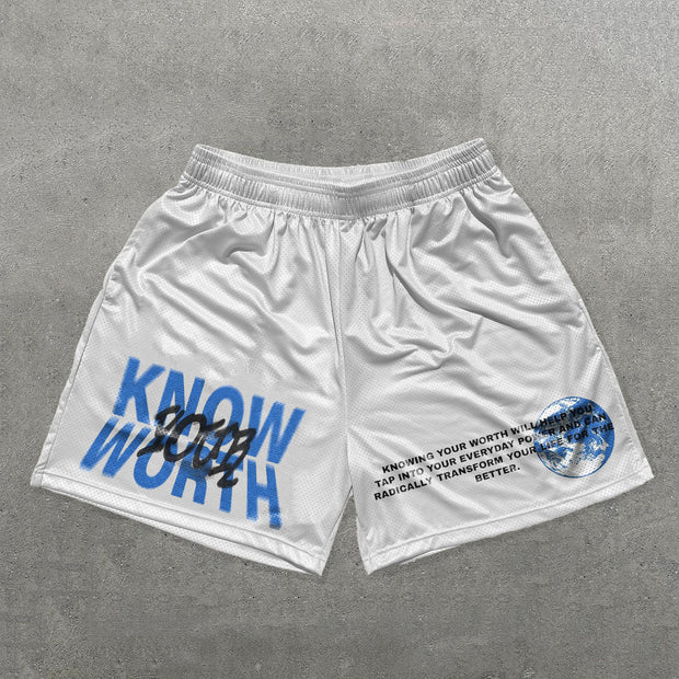 Know Your Worth Print Mesh Shorts