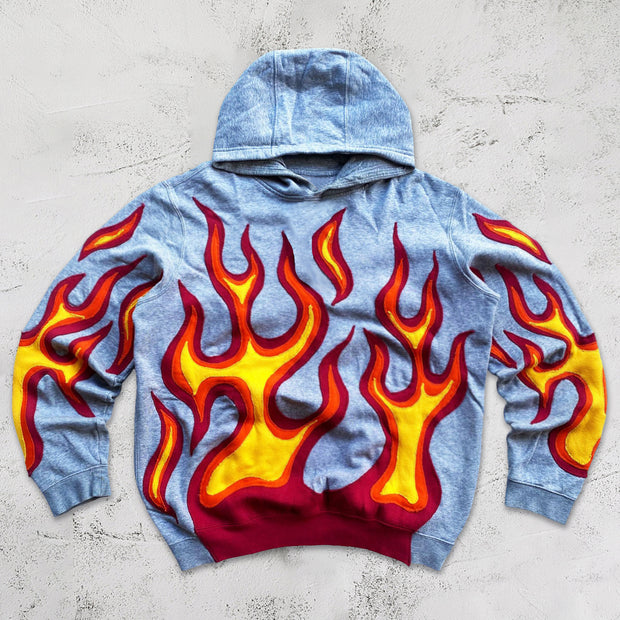 Trendy casual hoodie with flame pattern
