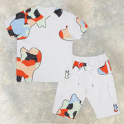 Fashionable and casual colorblock print short-sleeved shorts suit