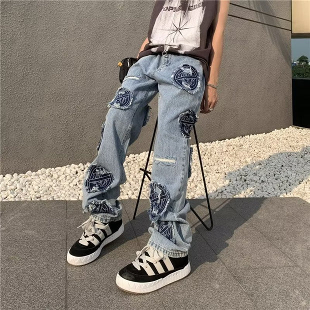 Washed ripped vibe distressed embroidered jeans
