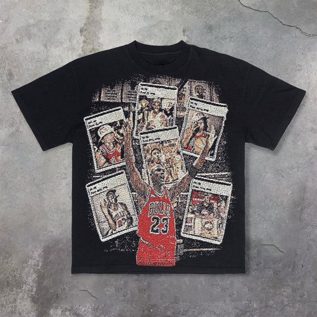 Personalized retro basketball print T-shirt