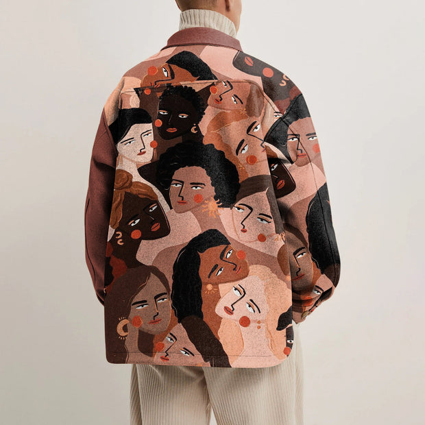 Fashion stitching print contrast lapel jacket jacket