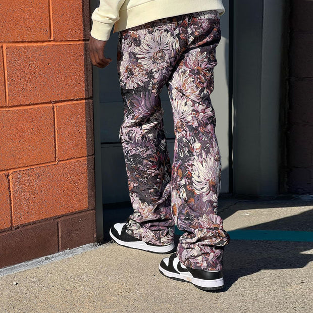 Trendy hip-hop tapestry print pile pants