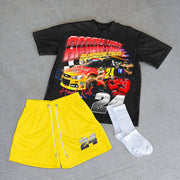 Fashion personalized printing racing T-shirt shorts two-piece set
