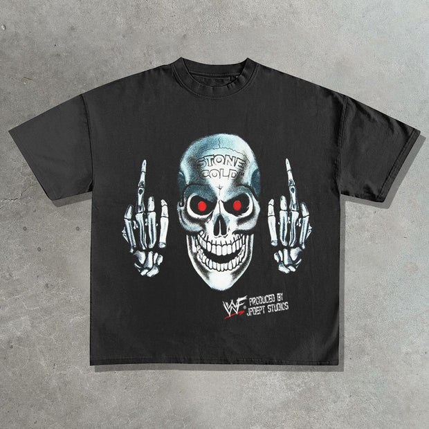 Casual street skull wrestling printed T-shirt