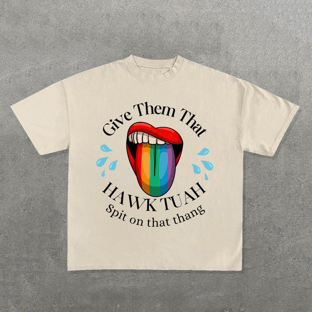 Lip Hawk Tuah Print Short Sleeve T-Shirt