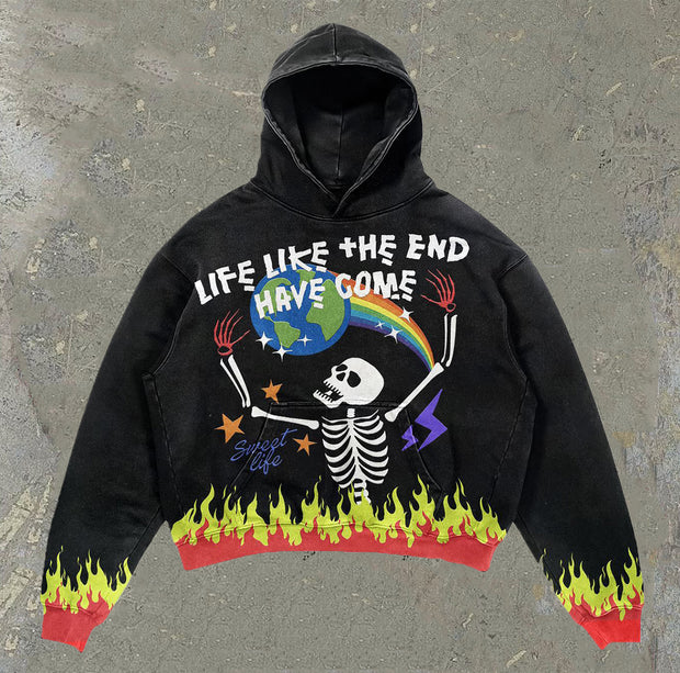 Life is like the end of the world casual street print hoodie