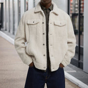 Street style polar fleece solid color coat