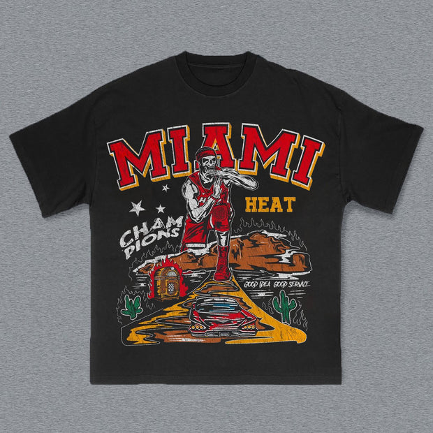 Miami Basketball Print Short Sleeve T-shirt