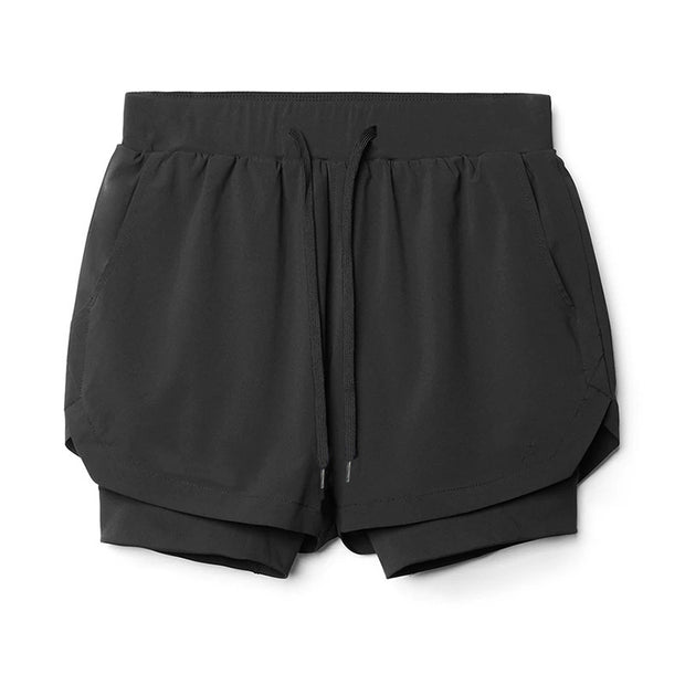 Casual Double Layer Fake Two Piece Gym Quick Dry Shorts