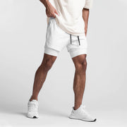 Casual Double Layer Fake Two Piece Gym Quick Dry Shorts