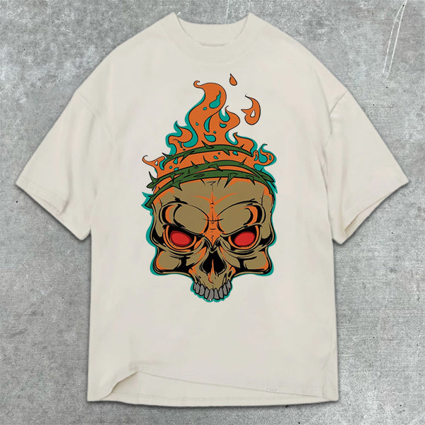 Skull Flame Graphic Print Short Sleeve T-Shirt
