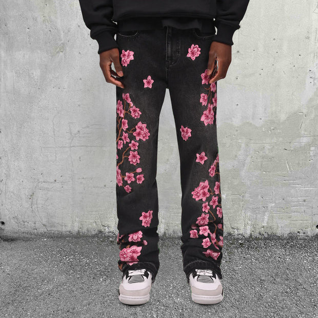 Retro art pattern street jeans