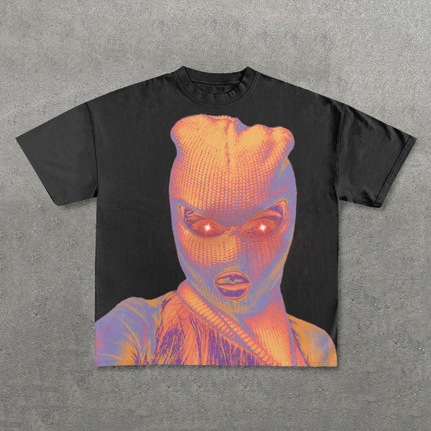 Personalized Mask Girl Print Short Sleeve T-Shirt