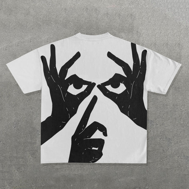 Gesture & Eyes Print Short Sleeve T-Shirt