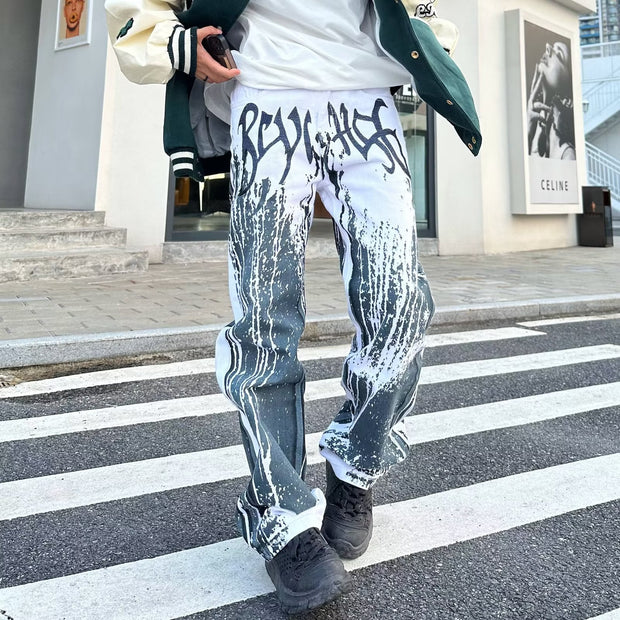Hip hop print street heavy industry splash ink embroidery jeans
