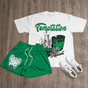 MoneyTemptation Print T-Shirt Mesh Shorts Two-Piece Set