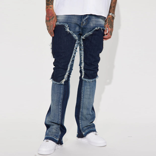 Casual street patchwork washed denim