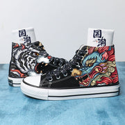 Trendy high-top canvas shoes with artistic patterns