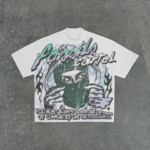 Thug casual street print cotton T-shirt
