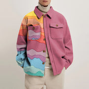 Fashion Rainbow Print Lapel Jacket