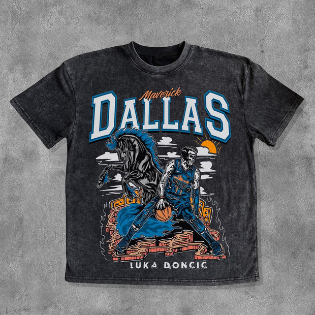 Dallas Mavericks Print Washed Short Sleeve T-Shirt