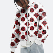 Fashion rose flower print baseball uniform street style