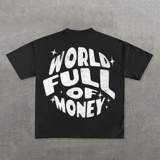 World Full Of Money Print Short Sleeve T-Shirt