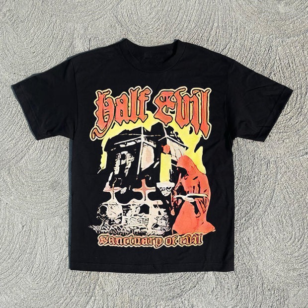 Half Eail Skull Print Short Sleeve T-Shirt