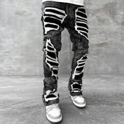 Retro trendy imitation ripped stacked jeans