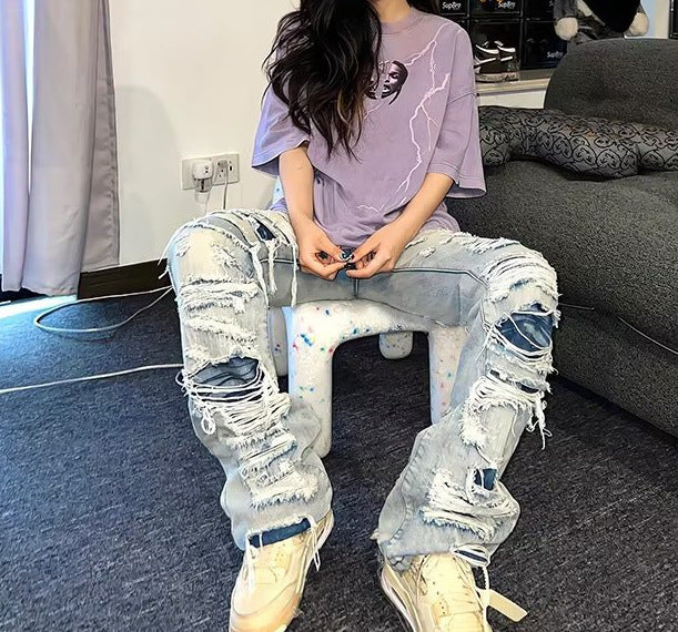washed ripped jeans