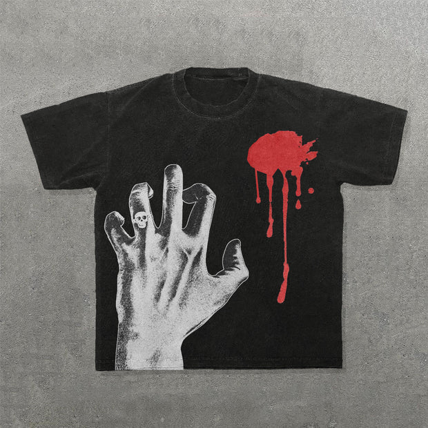 Hand & Blood Print Short Sleeve T-Shirt