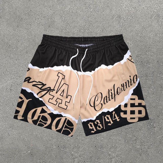 Los Angeles Splicing Print Mesh Shorts