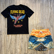 Flying Dead Print T-Shirt Shorts Two-Piece Set