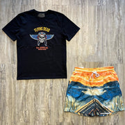Flying Dead Print T-Shirt Shorts Two-Piece Set