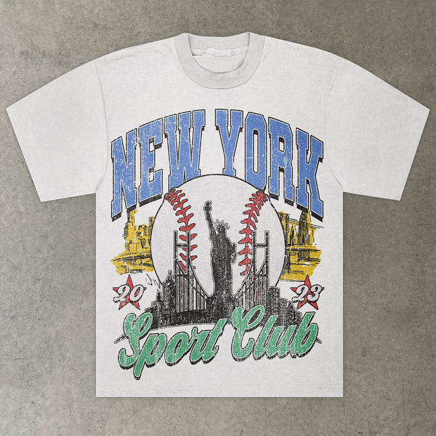 New York Baseball Print Casual Street Tee