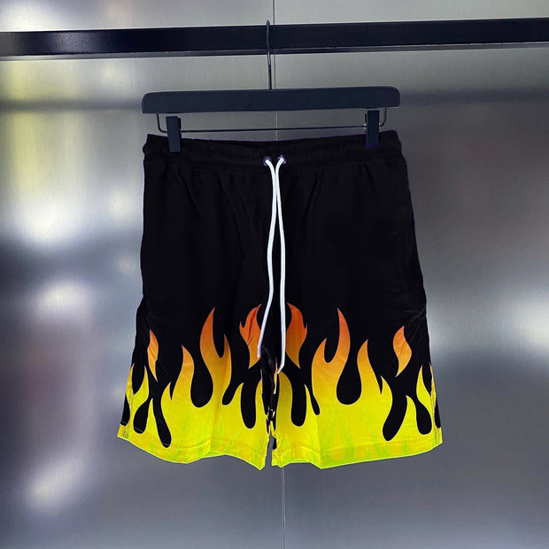 Personalized flame print casual shorts