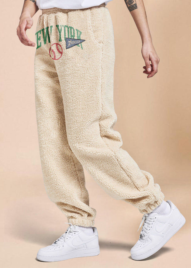 Retro fashion print fleece trousers