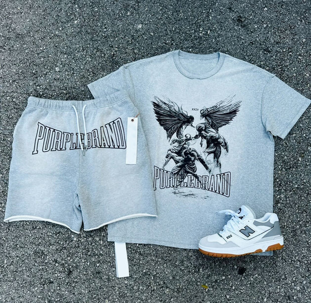 Personalized hem printed shorts T-shirt two-piece set
