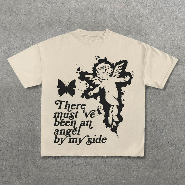 Angel Butterfly Letters Print Short Sleeve T-Shirt