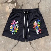 Retro cross trendy mesh shorts