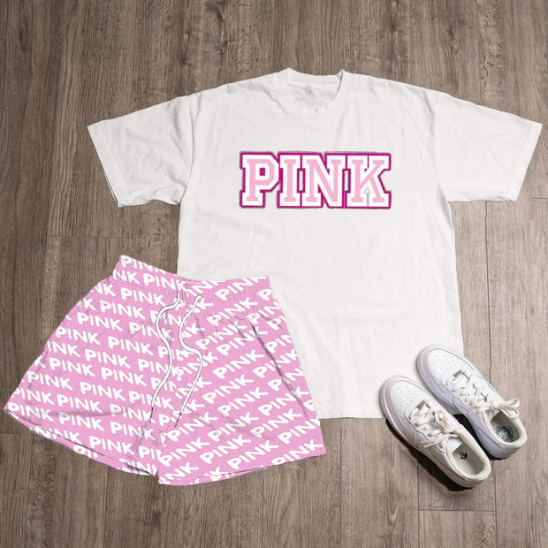 Pink Print T-Shirt Shorts Two-Piece Set