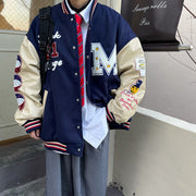 Japanese retro alphabet stitching jacket men and women casual baseball clothing trend