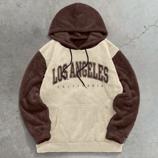 Los Angeles pattern colorblock plush hoodie