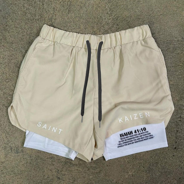Letters Print Double Layer Quick Dry Shorts
